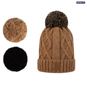 Bonnet à Pompons APPLETINI TAUPE DOUBLÉ POLAIRE - CABAIA
