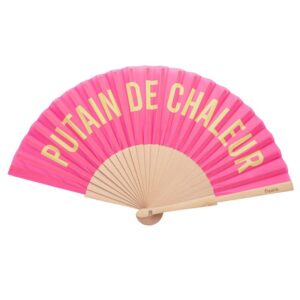 Eventail PUTAIN DE CHALEUR Rose et Jaune