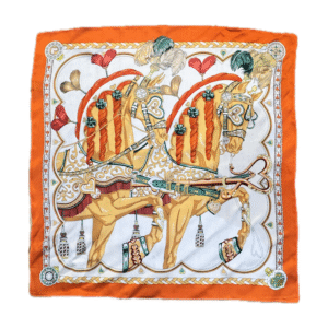 Carré Soie 50X50cm Orange Chevaux