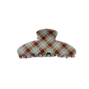 Pince à cheveux à carreaux bleu et marron 10 cm | La Boutik Labo