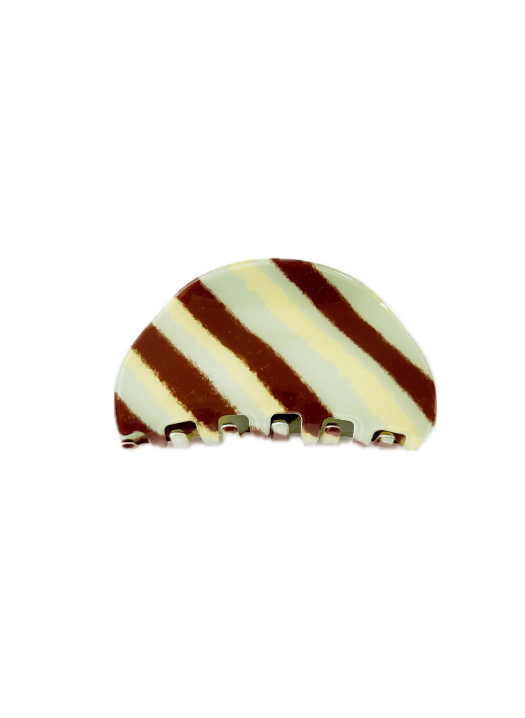 Pince à cheveux rayée marron et vert 8 cm | La Boutik Labo